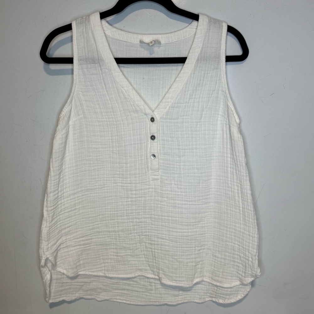 Lou & Grey White Gauze Button Front Sleeveless Tank Top – Size Smal